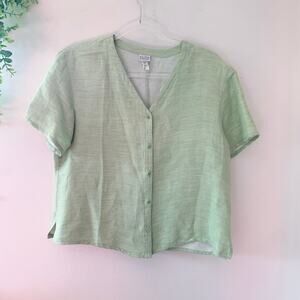 Eileen Fisher Green Relaxed Spring Linen Button Up Blouse